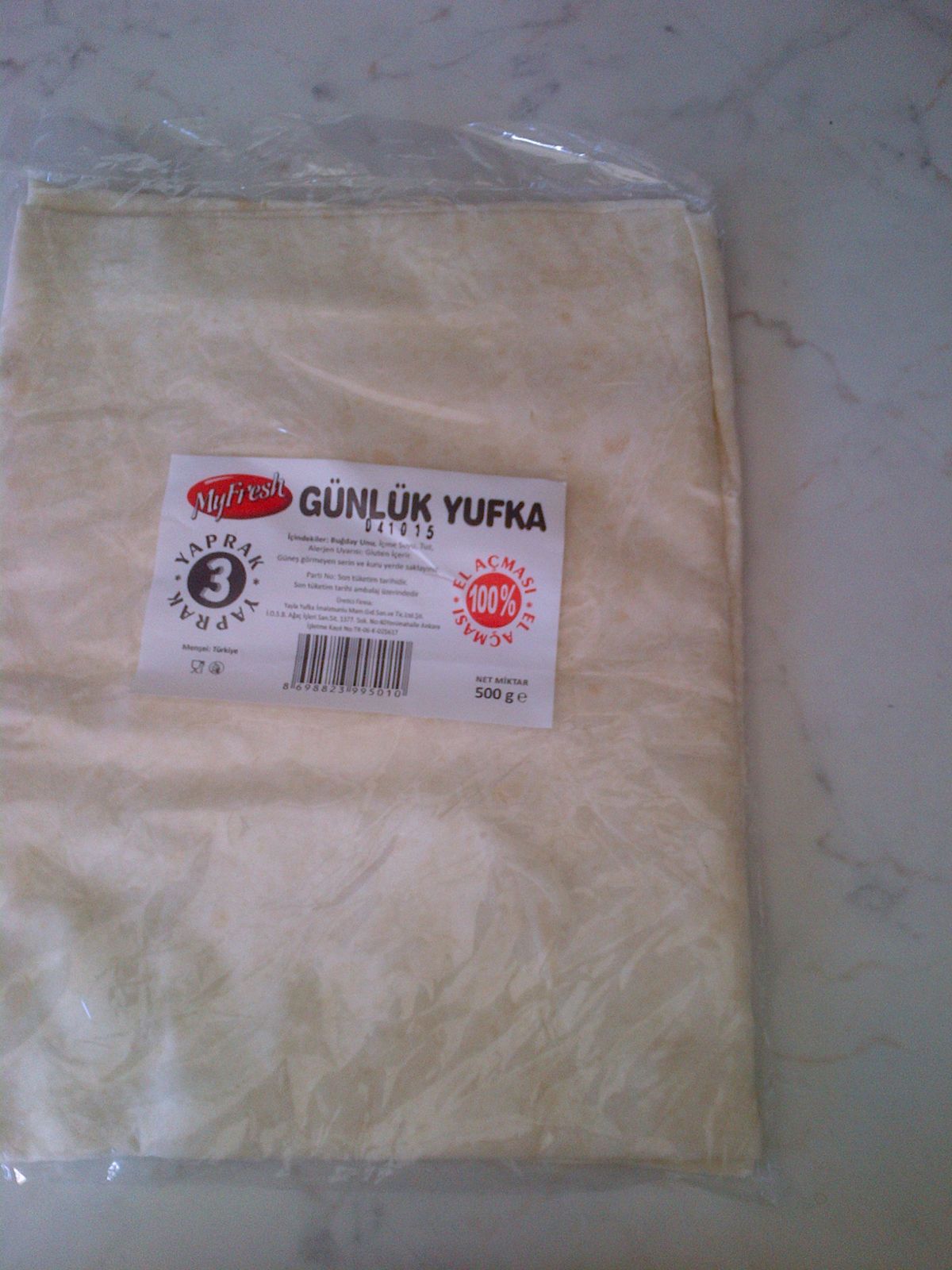 Packaged yufka sheets